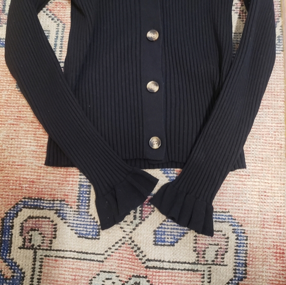 & Other Stories Black Ribbed Ruffle Cardigan - Picture 4 of 10